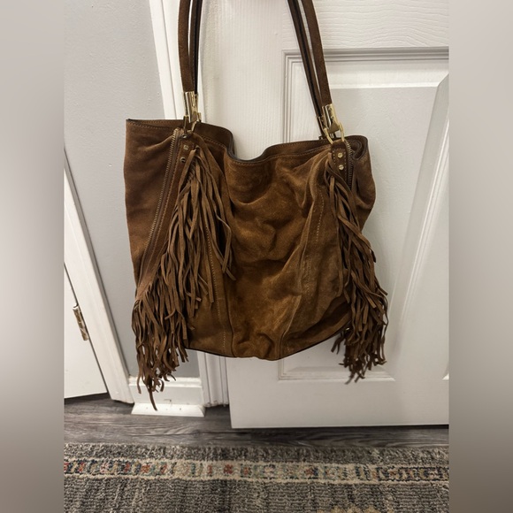 Calvin Klein Brown Suede Fringe Shoulder Bag - Picture 1 of 4